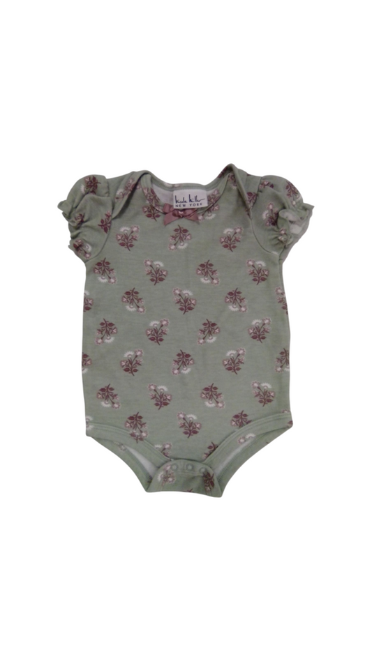Onesie: Green W Flowers, Girl, Size: 6m