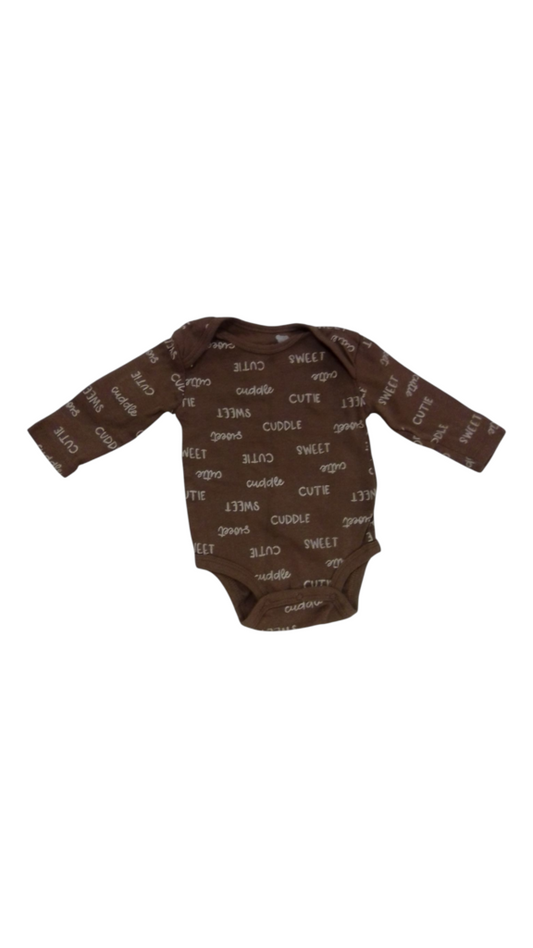 LS Onesie: Brown Cuddle, Girl, Size: 3/6m