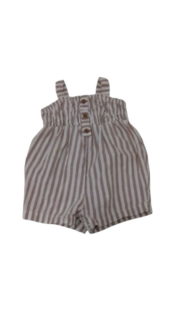 Romper: Brown/White Strip, Girl, Size: 3m