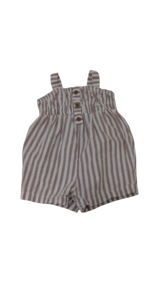 Romper: Brown/White Strip, Girl, Size: 3m