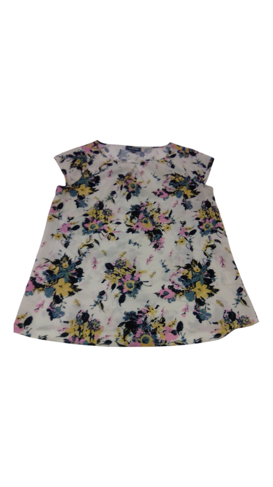 Shirt: Cream/ Flowers, Womens, Size: S