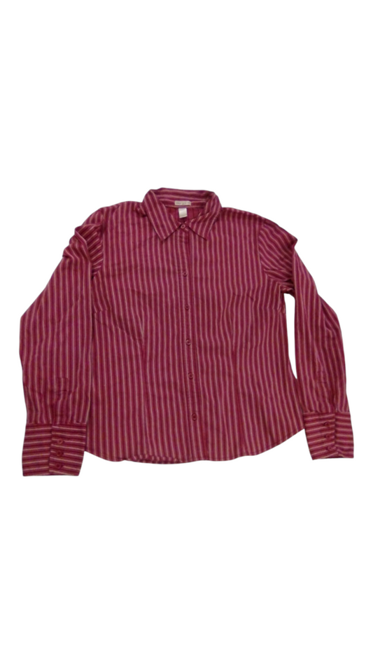 Shirt: Button Up Red Stri, Womens, Size: M
