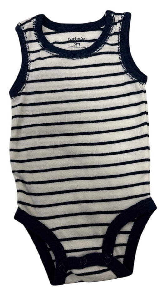 Tank Onesie: White/stripe, Boy, Size: 3m