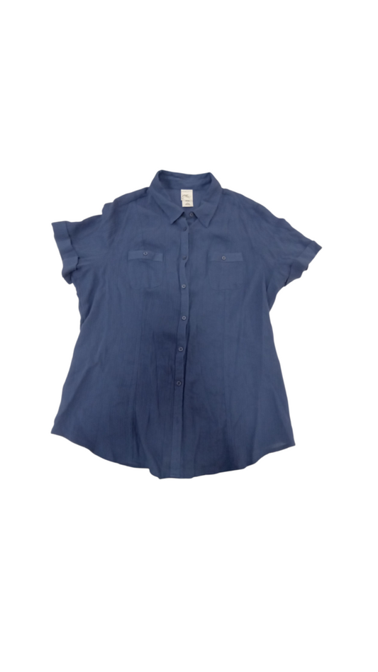 Shirt: Blue Button, Womens, Size: 2X