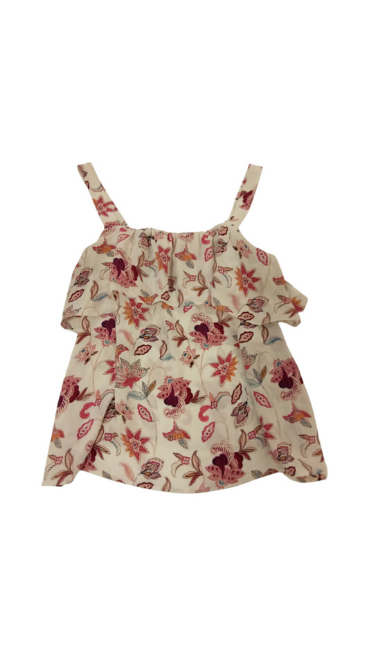 Tank: White/Flowers, Womens, Size: L