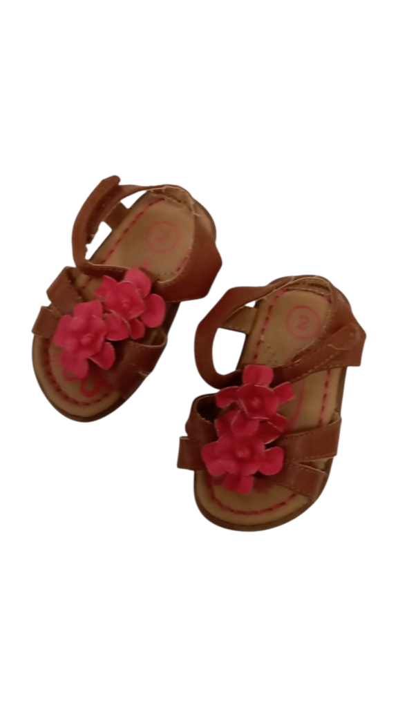 Brown/Pink Flower Sandles, Girl, Size: 2