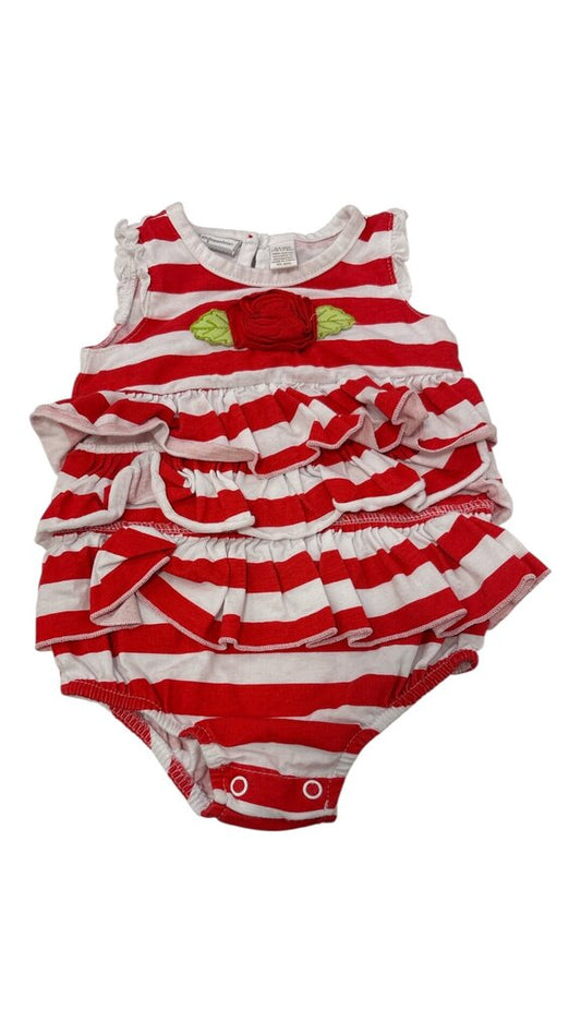 Romper: White/Red Stripes, Girl, Size: 3/6m