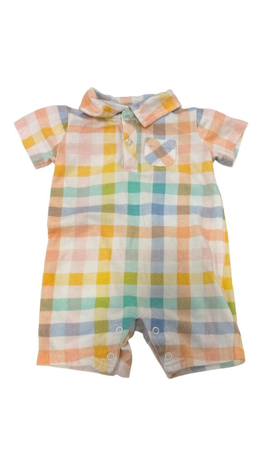 Romper: Rainbow Plaid, Boy, Size: 3/6m