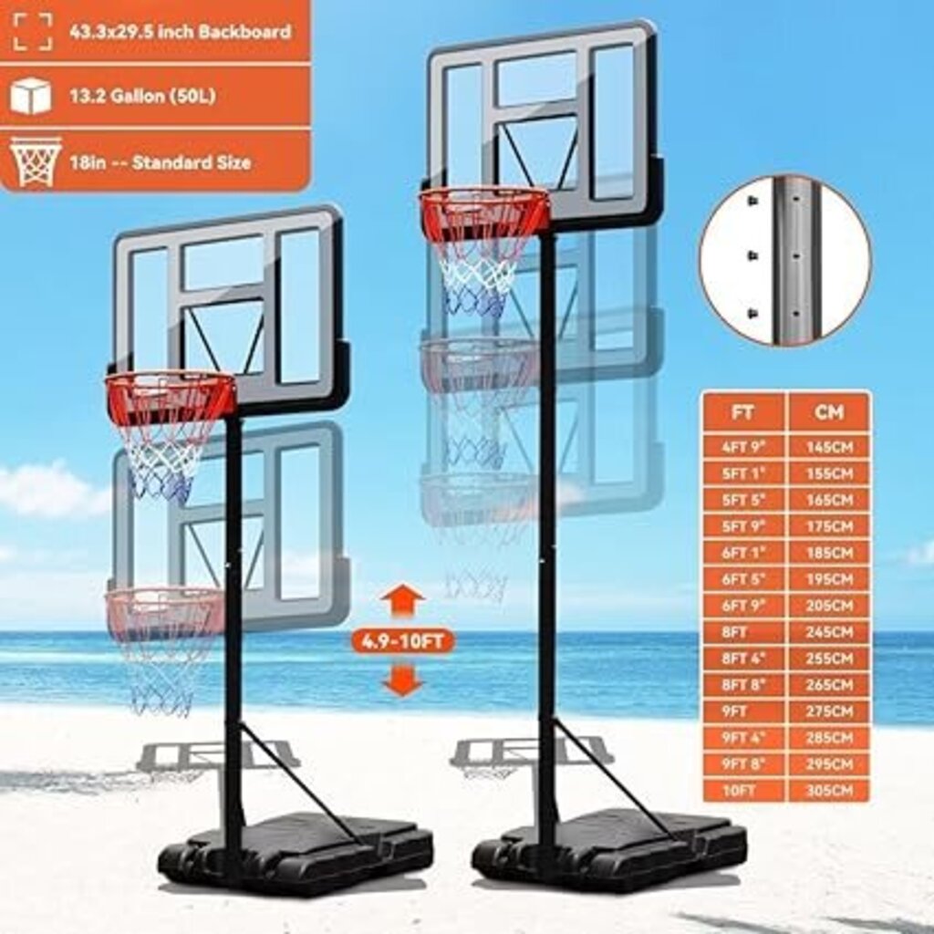 Basketball Hoop Outdoor, 4.9-10ft