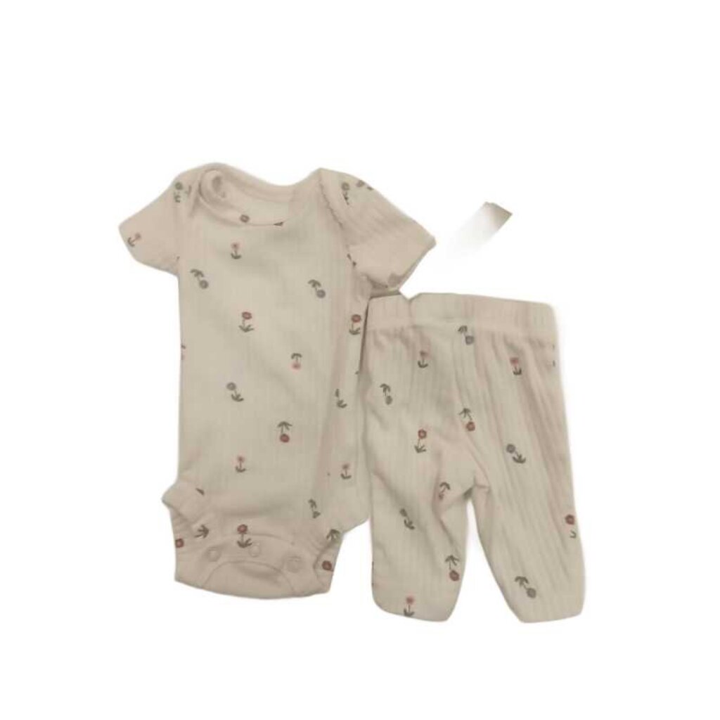 2pc Onesie/Pants - Ribbed Flowers