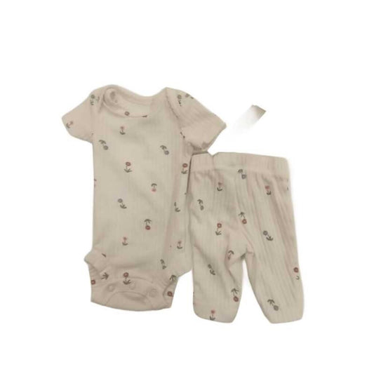 2pc Onesie/Pants - Ribbed Flowers