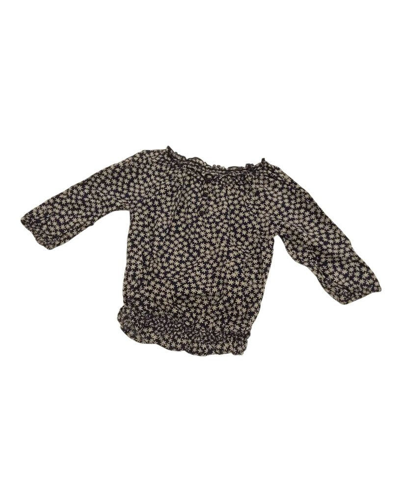 3/4 Sleeve Shirt: Flowers Elastic Ruffle