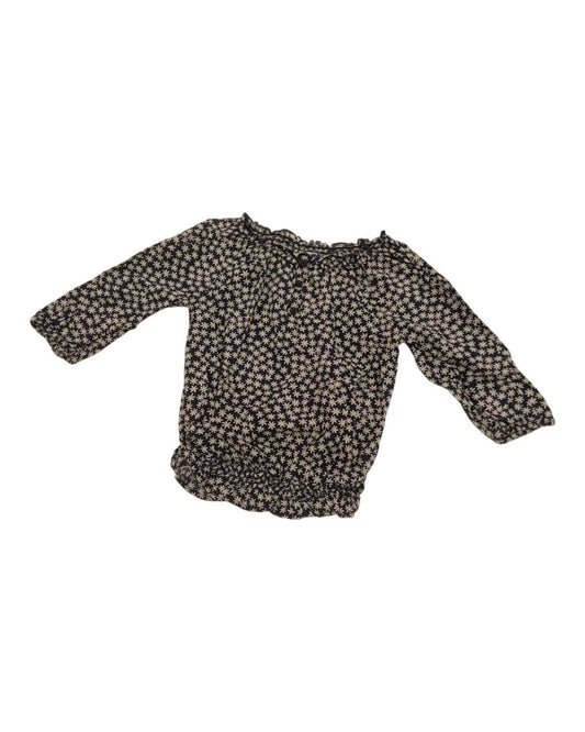 3/4 Sleeve Shirt: Flowers Elastic Ruffle