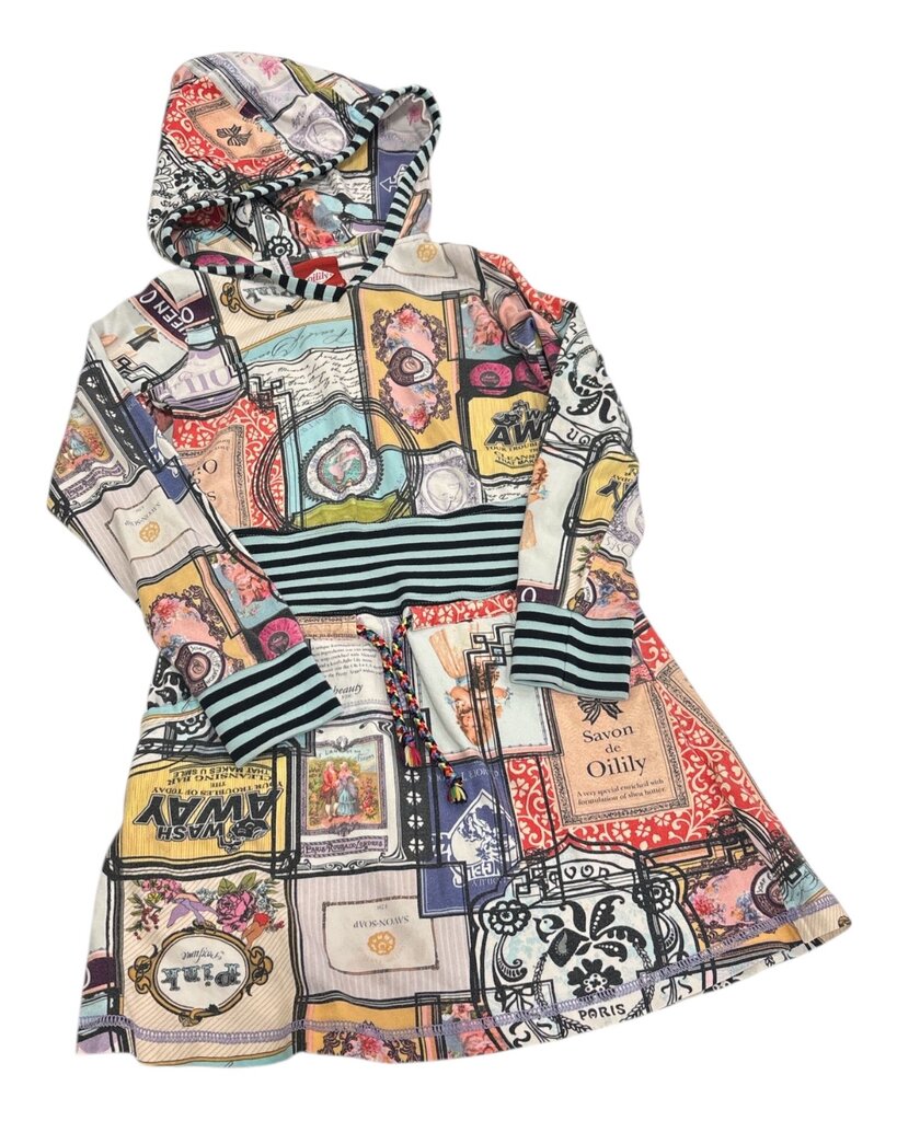 Long Sleeve Dress: Hooded Tie Waist