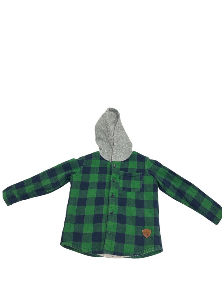 Hooded Button Up Jacket - Plaid