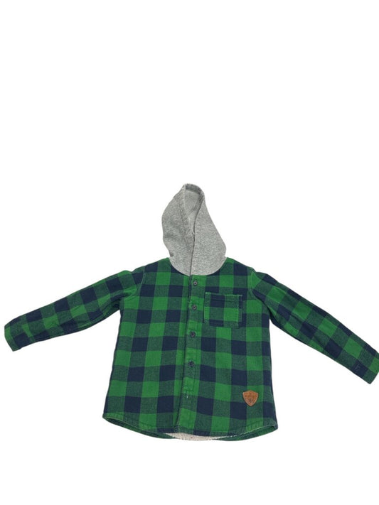 Hooded Button Up Jacket - Plaid