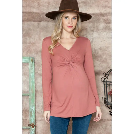 V-Neck Knotted Twist Long Sleeve Shirt